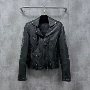 Authentic Diesel Black Leather Jacket with Silver Studs